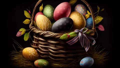 Easter eggs placed in the basket Stock Illustration
