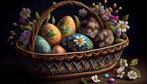 Easter eggs placed in the basket Stock Illustration