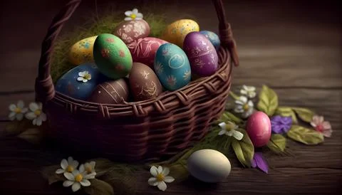 Easter eggs placed in the basket Stock Illustration