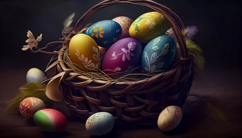 Easter eggs placed in the basket Stock Illustration