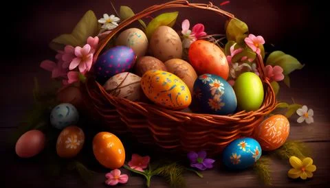 Easter eggs placed in the basket Stock Illustration