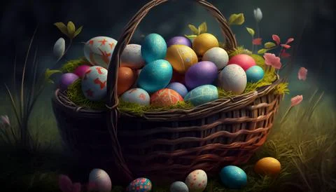 Easter eggs placed in the basket Stock Illustration
