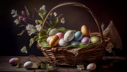Easter eggs placed in the basket Stock Illustration