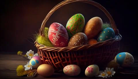 Easter eggs placed in the basket Stock Illustration