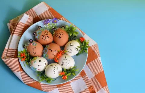 Easter eggs on a plate. Easter. Stock Photos