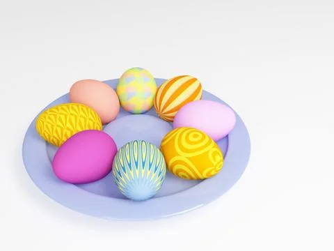 Easter eggs in a plate, painted in different colors Illustrazione stock