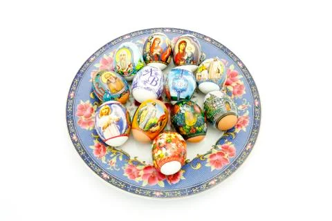 Easter eggs on a plate Stock Photos