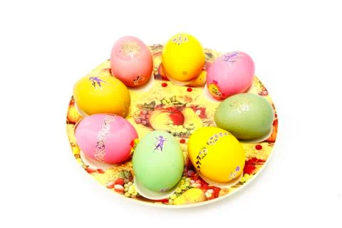 Easter eggs on a plate Stock Photos