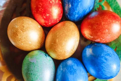 Easter eggs in a plate Stock Photos