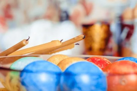 Easter eggs in a plate Stock Photos