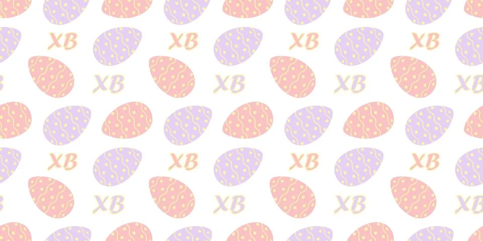Easter Eggs with Polka Dots and Wavy Lines Decor And XB Letters Seamless Pattern Stock Illustration