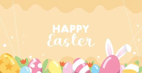 Easter eggs with rabbit ears border template banner vector illustration Stock Illustration