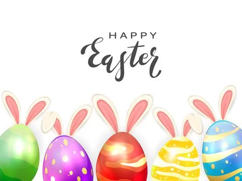 Easter Eggs with Rabbit Ears on White Background Stock Illustration