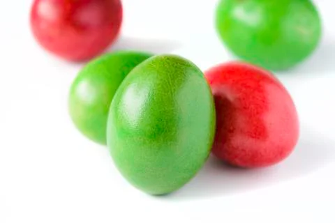 Easter eggs red and green isolated on white background. Stock Photos