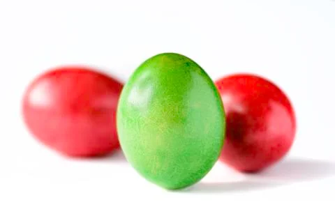 Easter eggs red and green isolated on white background. Stock Photos