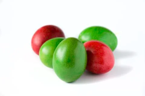 Easter eggs red and green isolated on white background. Stock Photos