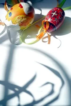 Easter eggs, red and yellow Stock Photos