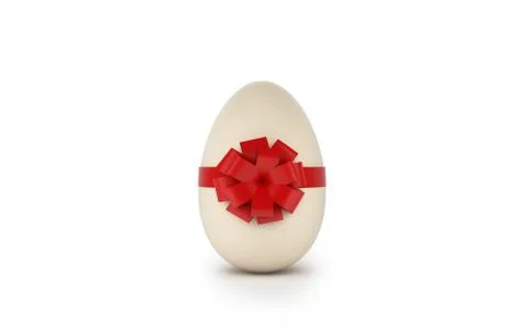 Easter eggs with red ribbon isolated on white background, 3d render Foto stock
