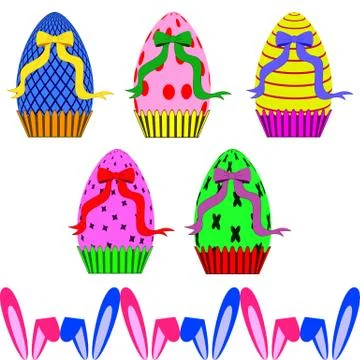 Easter eggs with ribbons and ears of rabbit イラスト素材