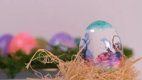 Easter Eggs Rotating on Birds Nest. Easter Video stock 129115540