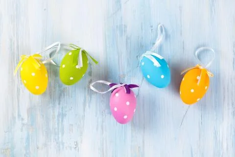 Easter eggs in a row. Stock Photos