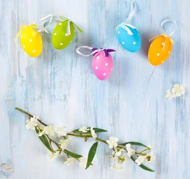 Easter eggs in a row. Stock Photos