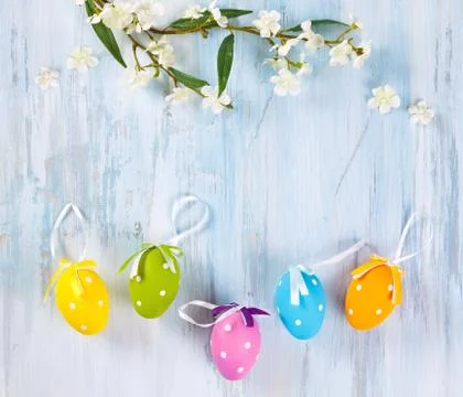 Easter eggs in a row. Stock Photos