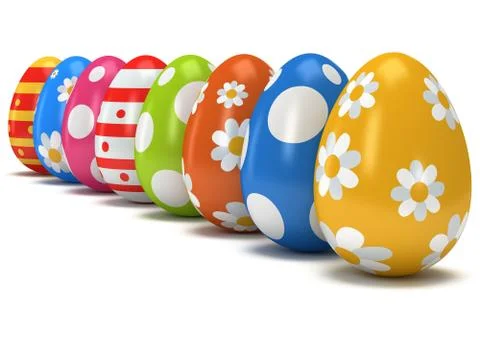 Easter Eggs row on white Stock Illustration