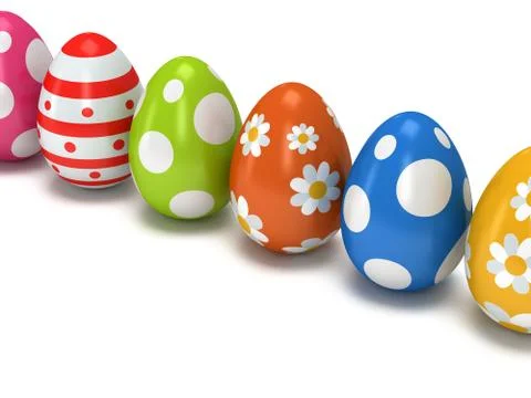 Easter Eggs row on white Stock Illustration