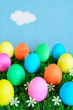 Easter Eggs in Rows - Blue Sky Vertical Stock Photos