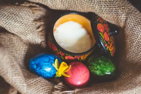 Easter eggs rustic background Stock Photos