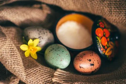 Easter eggs rustic background Stock Photos