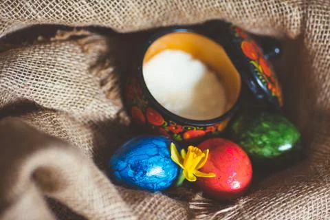 Easter eggs rustic background Stock Photos