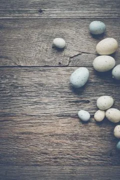 Easter Eggs on Rustic Wooden Background with Retro Instagram Style Filter 스톡 사진