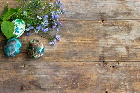 Easter eggs  on rustic wooden background Stock Photos