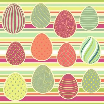 Easter Eggs with seamless ornament pattern.  Colorful background. Stock Illustration