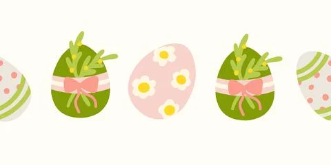 Easter eggs seamless pattern, border with floral and decorative elements Illustrazione stock