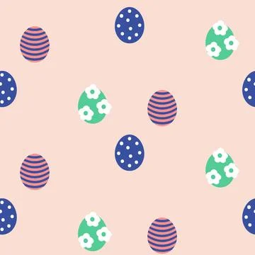 Easter eggs seamless pattern for on a cream beige background. Fun eggs with.. Stock Illustration