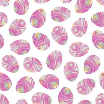 Easter eggs seamless pattern with decorated dyed in pink and multicolored cir イラスト素材