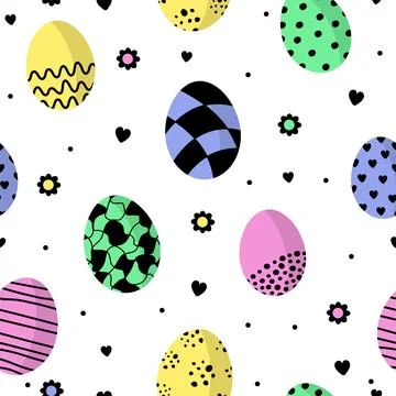 Easter eggs seamless pattern. Decorative colorful cheerful print. Stock Illustration