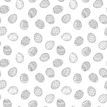 Easter eggs seamless pattern in doodle style. Hand drawn Stock Illustration