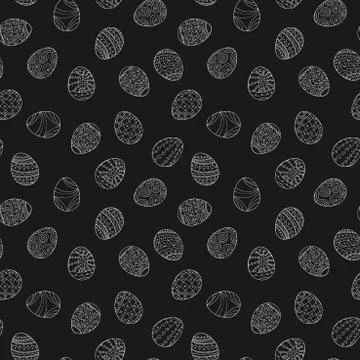 Easter eggs seamless pattern in doodle style. Hand drawn vector black background 스톡 일러스트