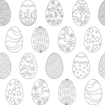 Easter eggs seamless pattern in doodle style on white. vector illustration イラスト素材