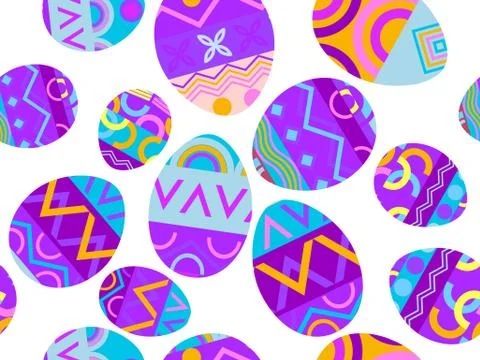Easter eggs seamless pattern. Happy Easter festive eggs with doodle pattern.  Stock Illustration