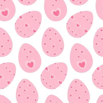 Easter Eggs Seamless Pattern with heart decor in trendy pink. Easter monochrome Stock Illustration