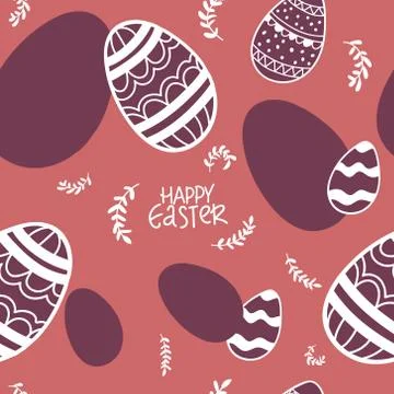 Easter eggs seamless pattern. for holidays design concept with lettering Happ Stock Illustration