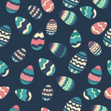 Easter eggs seamless pattern. for holidays design concept with lettering Happ 스톡 일러스트