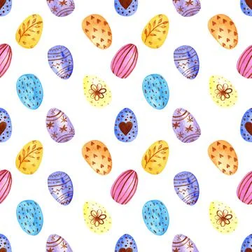 Easter eggs seamless pattern. isolated on a white background. Spring holiday Stock Illustration