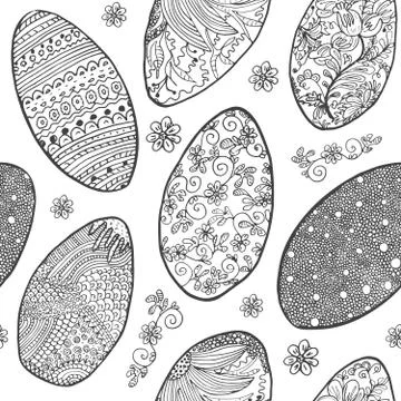 Easter eggs seamless pattern. Ornamental hand drawn sketch of  easter eggs. h Stock Illustration