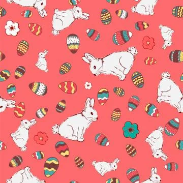 Easter eggs seamless pattern with rabbit . for holidays design concept with l イラスト素材